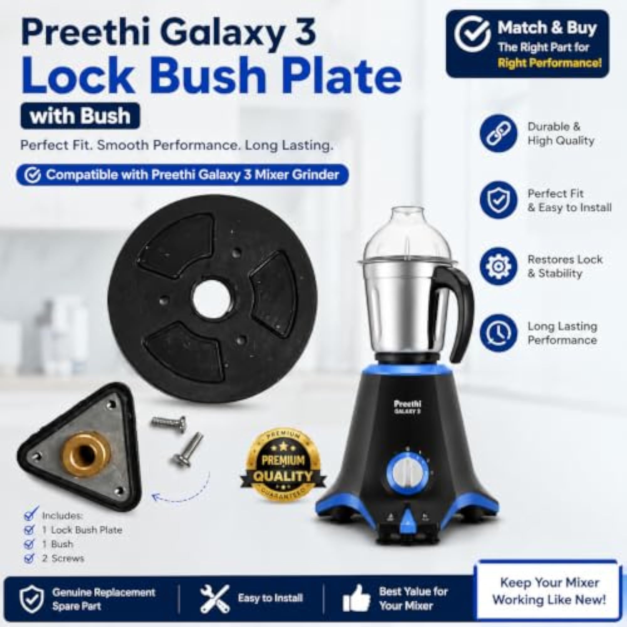 Preethi Galaxy 3 Lock Bush Plate, Replacement Part
